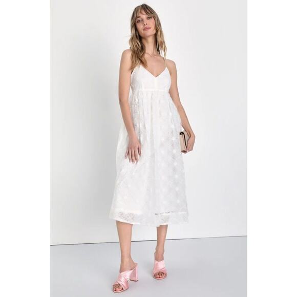 Lulus Radiate Elegance Ivory Floral Tulle Midi Dress - Picture 1 of 5